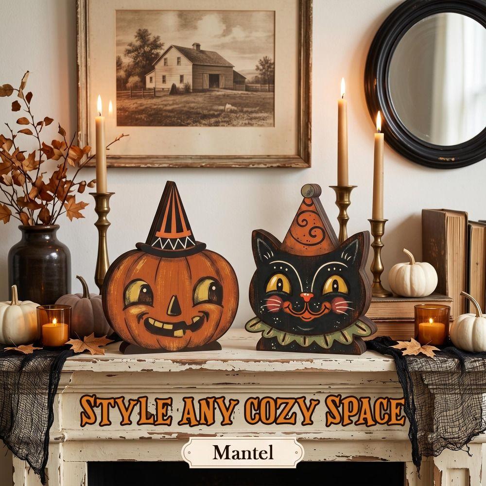 1/6 Pcs 10cm Halloween Tabletop Sign Plywood Halloween Tiered Tray Decor  Indoor