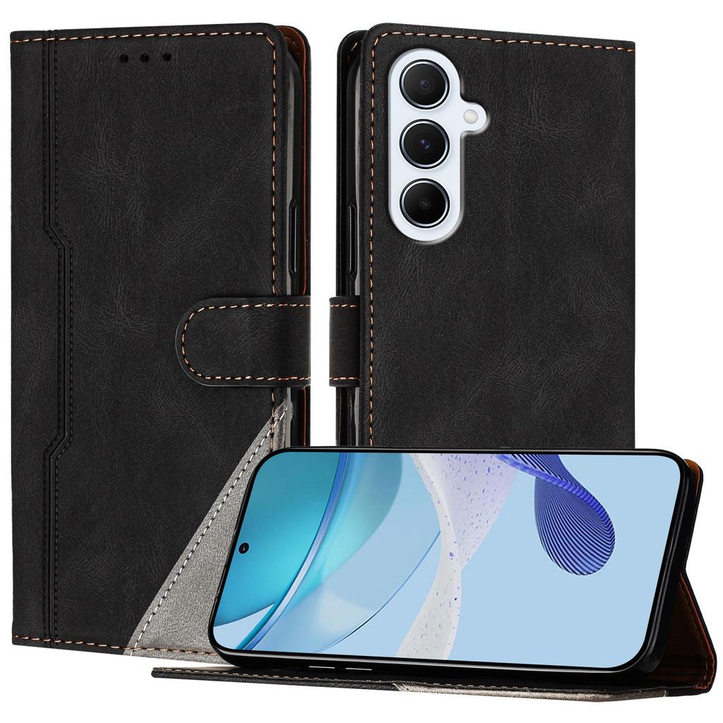 For Samsung Galaxy A56 5G Leather Case Triangle Patchwork Wallet Stand Shockproof Phone Cover