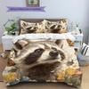 Raccoon and Flowers Pattern Bedding Home Decoration Birthday Gift (1 * duvet cover + 2 * pillowcase, without core)