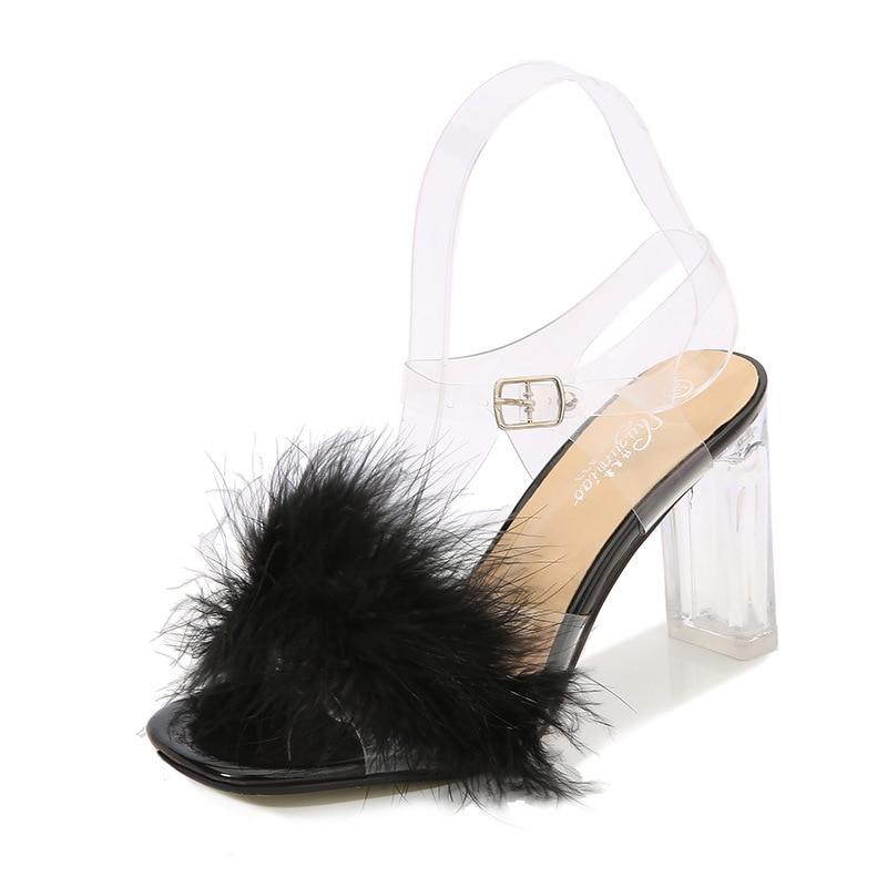 Женская обувь, пикантные однотонные модные сандалии на высоком прозрачном каблуке с кристаллами на плоской подошве, серия Fairy B88, каблук 9 см LFD