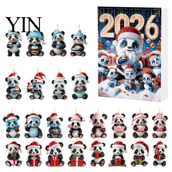 Decorative Acrylic Hanging Christmas Panda Advent Calendar, 24 Days Countdown Contains Tree Ornament Set Ornaments, Cute Decorations for Home