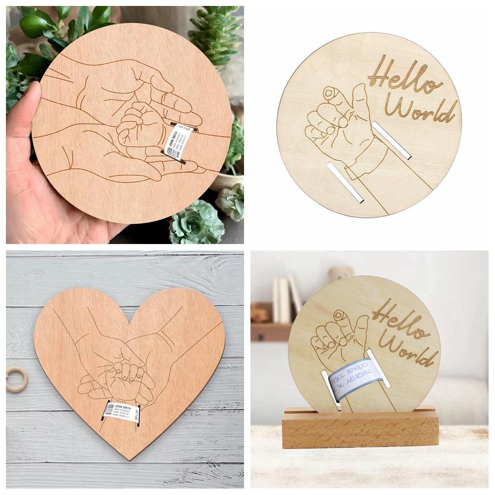 Newborn Baby Wristband Carved Wooden Art Deco Sign - Multi-Purpose Wall Decor For All Mounting Types Timeless Baby Idea Gift