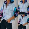 Women's Color Blocking Tie Dyed Denim Hole Tassel Long Sleeved Denim Jacket