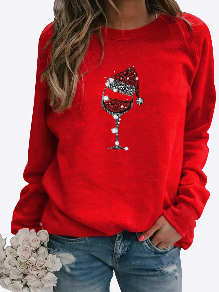 Spring and Autumn Women's Christmas Theme Printed Sweater Thickened Round Neck Long Sleeve Casual Sweatshirt Plus Size Top