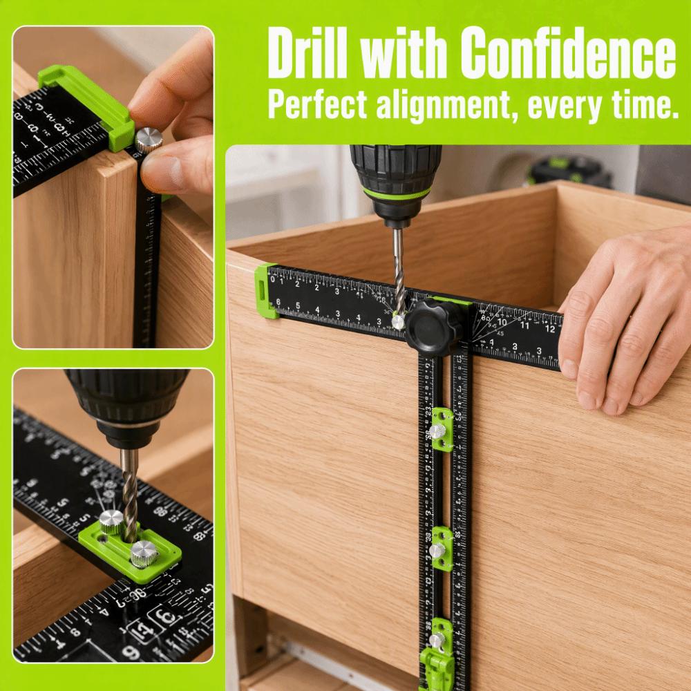 T-Square Ruler Drill Locator 2in1 Cabinet Hardware Jig Sliding Stop Locator CabinetIn Stallation
