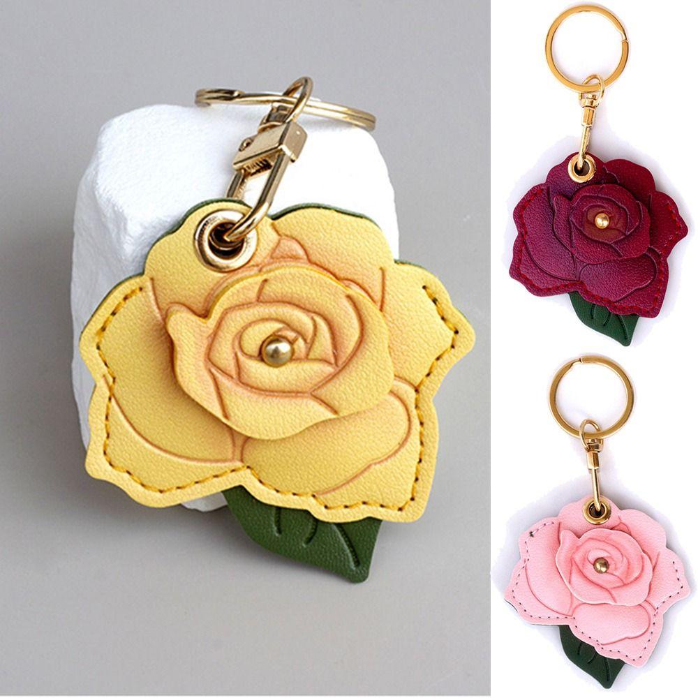 3D Rose Rose Flower Bag Keychain PU Leather Flower Backpack Pendant Bag Hanging Ornament Women