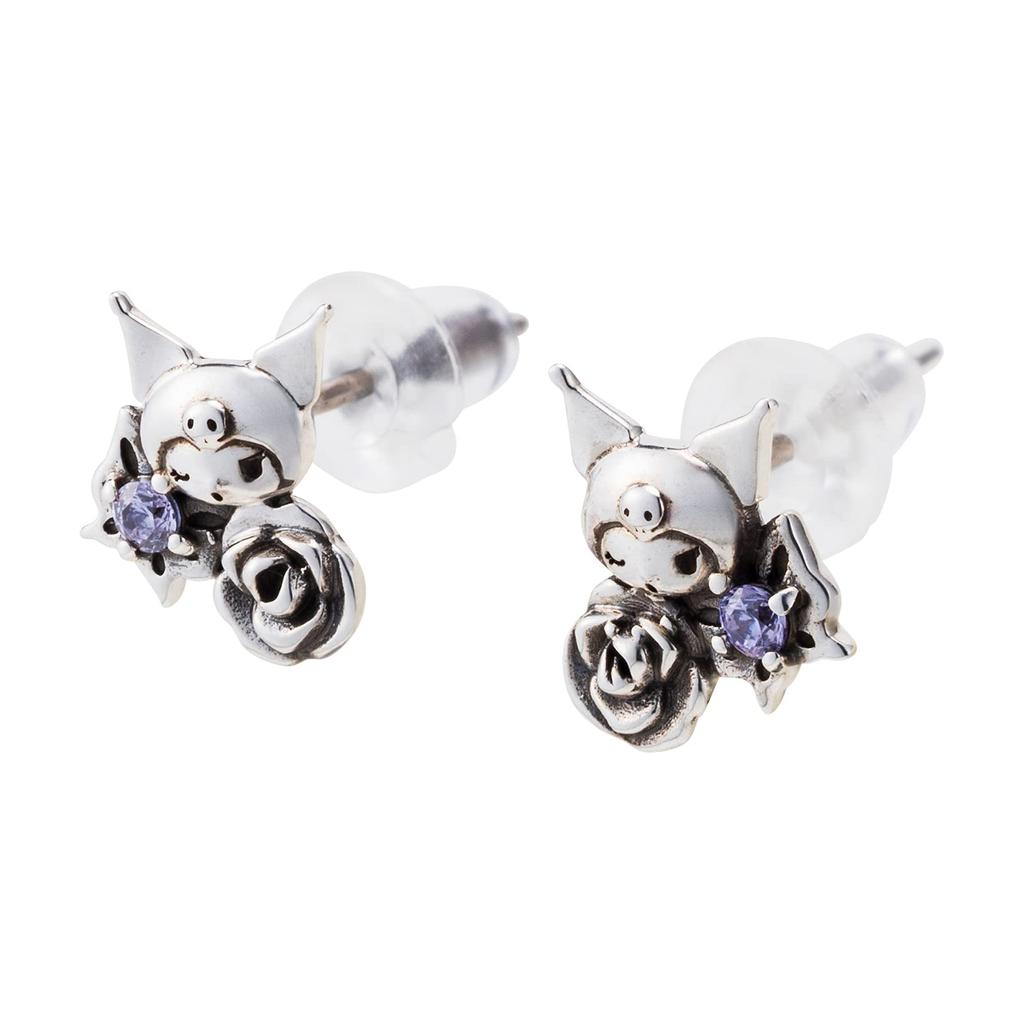 [Белый клевер] Серьги Куроми из серебра 925 пробы с кубическим цирконием, оксидированными, в виде бабочки, персонажи KUROMI Sanrio SAKU-P004