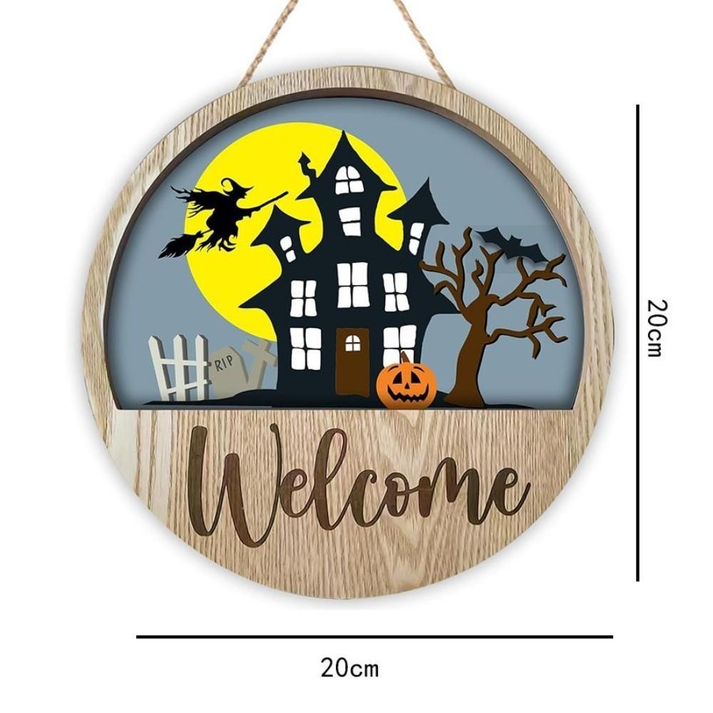 2D Halloween Wooden Sign Spooky Ghost Pumpkin DIY Halloween Wood Ornament with Rope Halloween Welcome Sign Garden Hanging Decor