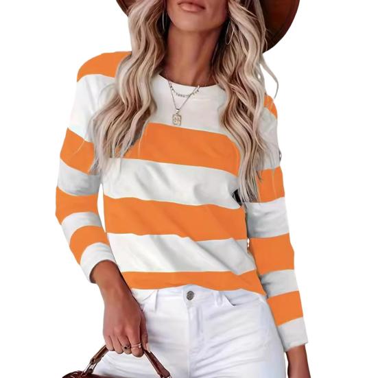 Женский пуловер, топы, цветные блоки, полосатый принт, круглый вырез, длинный рукав, толстовка, повседневная блузка, повседневная одежда
