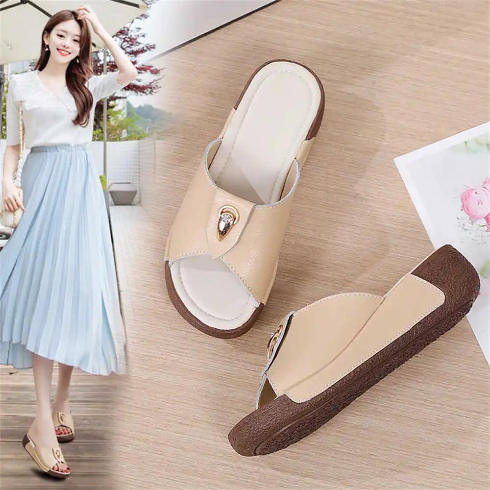 Женские шлепанцы-сандалии из натуральной кожи на толстом каблуке для массажа, тапочки, сандалии, женская обувь китайских брендов, кроссовки, спортивная, школьная