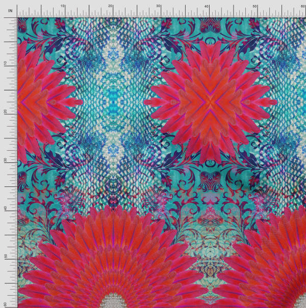 Soimoi Японская креп-сатиновая ткань с цветочным принтом и перьями, декоративная ткань с принтом, 42 дюйма