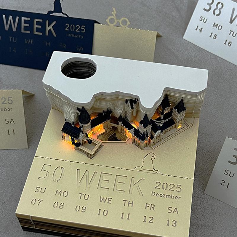 Творческий календарь-наклейка «Волшебный замок Хогвартса» на 2025 год со светом, 3D, разорванный вручную, календарь-замок, подарок на день рождения