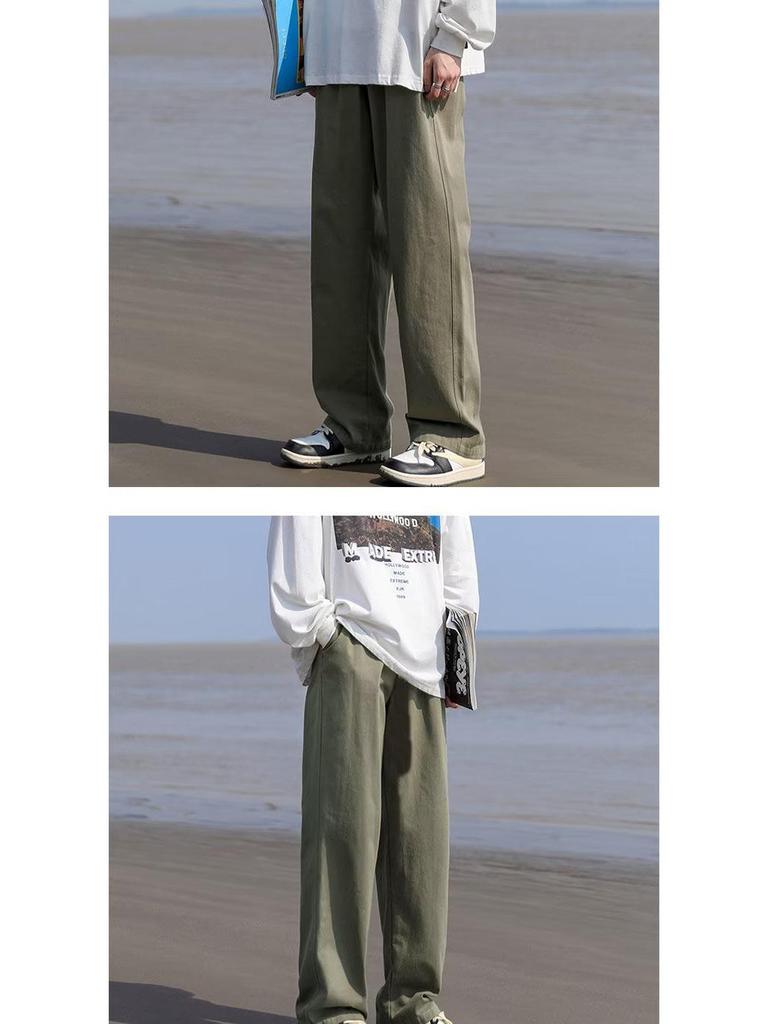 Мужские осенние свободные прямые брюки в гонконгском стиле - однотонная повседневная одежда