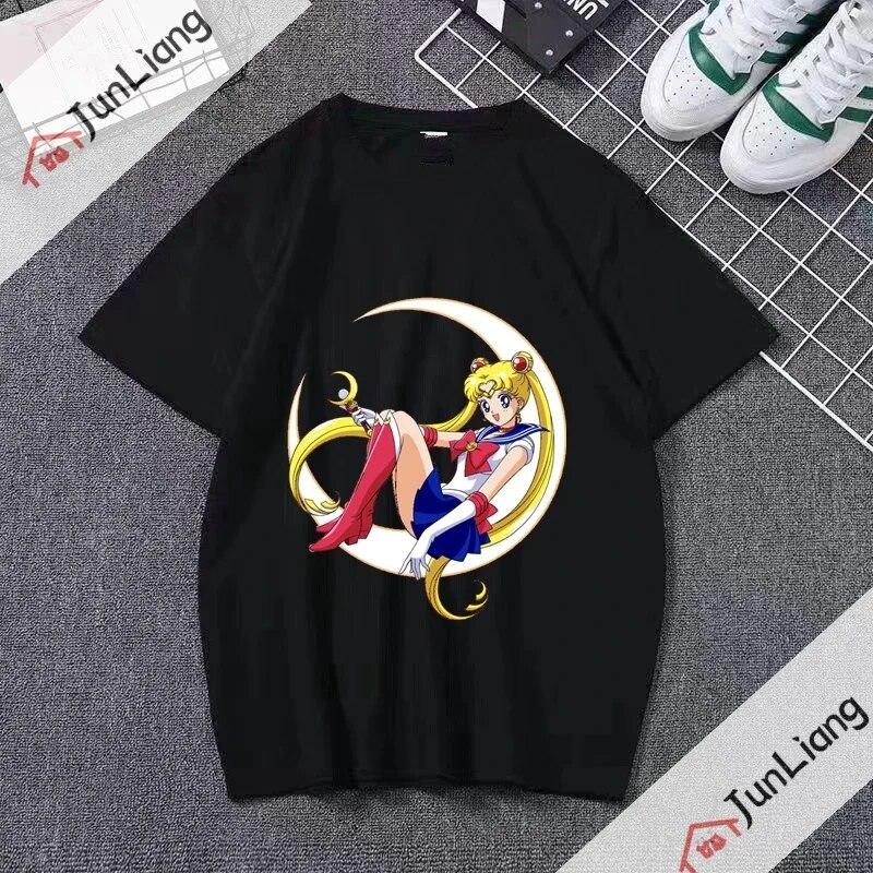 Sailor Moon Graphic T Shirts Japanese Anime Kawaii Y2k Clothing Alphabet T-shirt Streetwear Sportswear Unisex Tops Goth Clothes