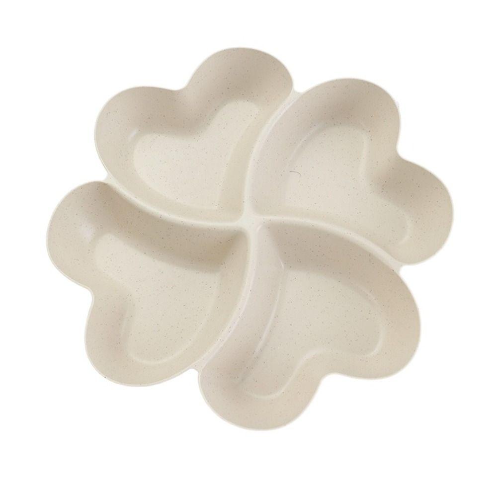 4-Compartment Appetizer Serving Platter Wheat Straw Unbreakable Food Storage Tray Four Leaf Clover Shape Snacks Serving Dish