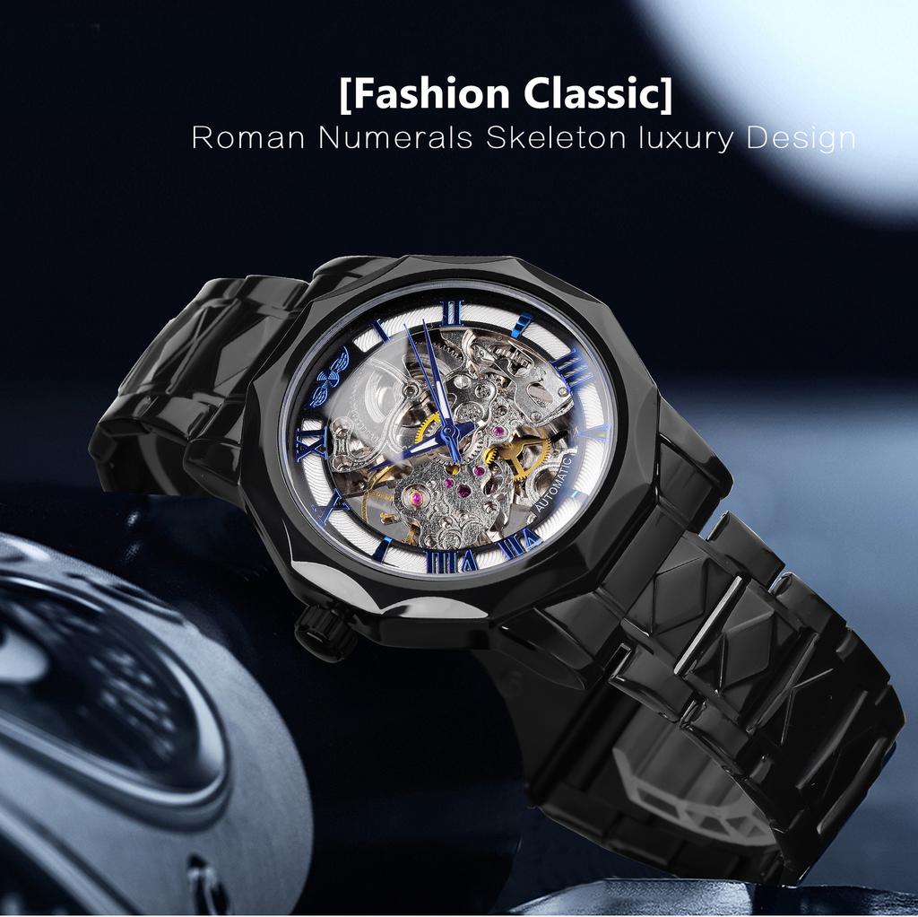 Полигональные мужские механические часы Fashiona Hollowed Out Automatic Watch из нержавеющей стали Skeleton Wristwatches Gold Color Relojes