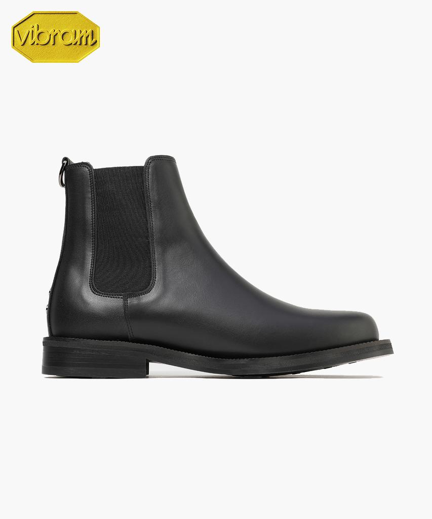 Firenze Atelier [Vibram] Flat Round Toe Standard Rubber Sole Chelsea Boots 9400 [Black Fg]
