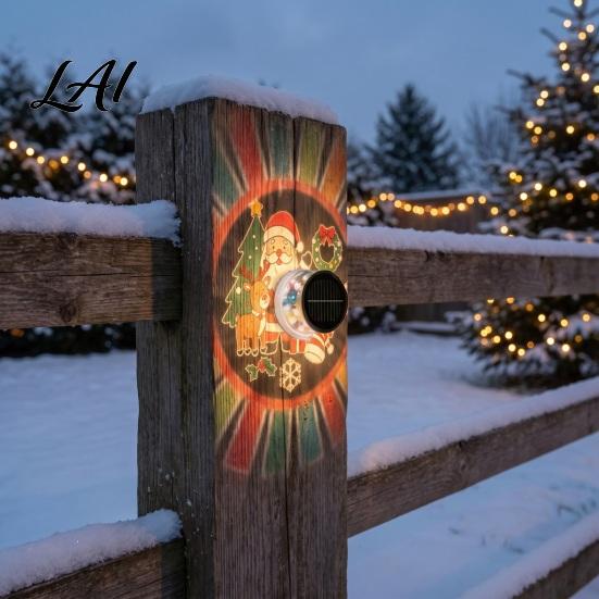 Exterior Yard Decoration Solar Christmas Projector Waterproof Decorative Outdoor Wall Light Pathway Projection Illumination Holiday Metal Fence