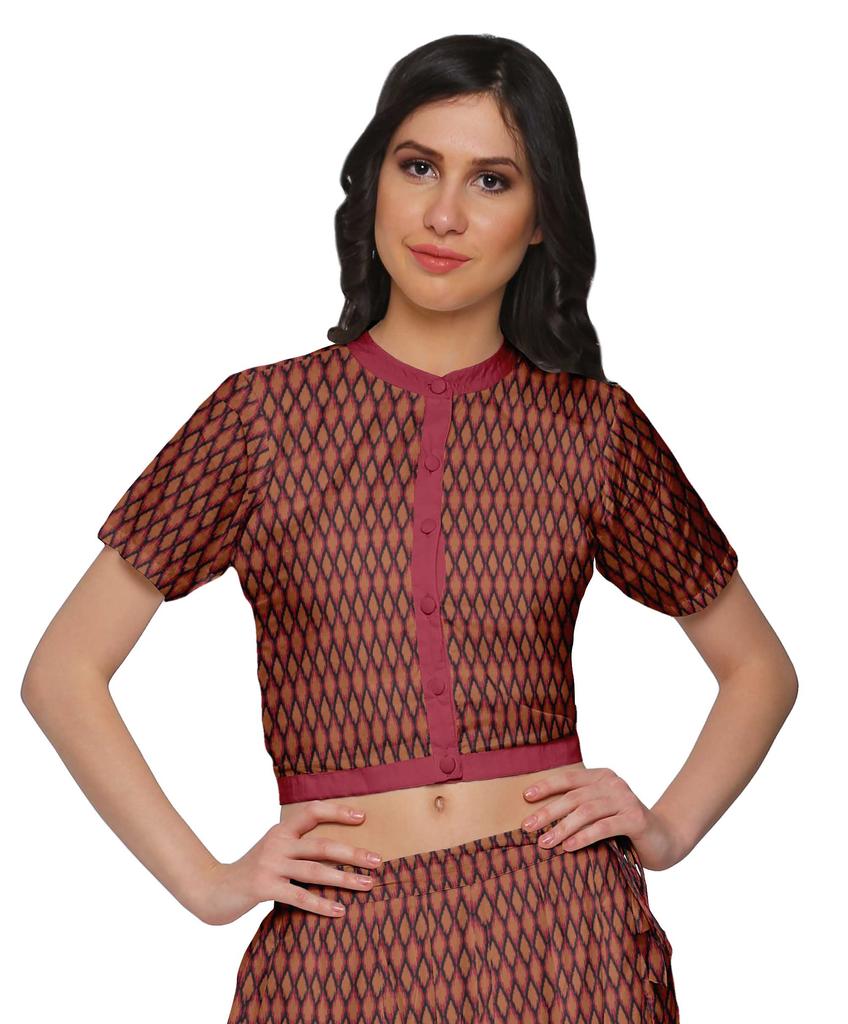 Moomaya Printed Indian Crop Top Skirt Sets Chanderi Women Ethnic Wear Plus