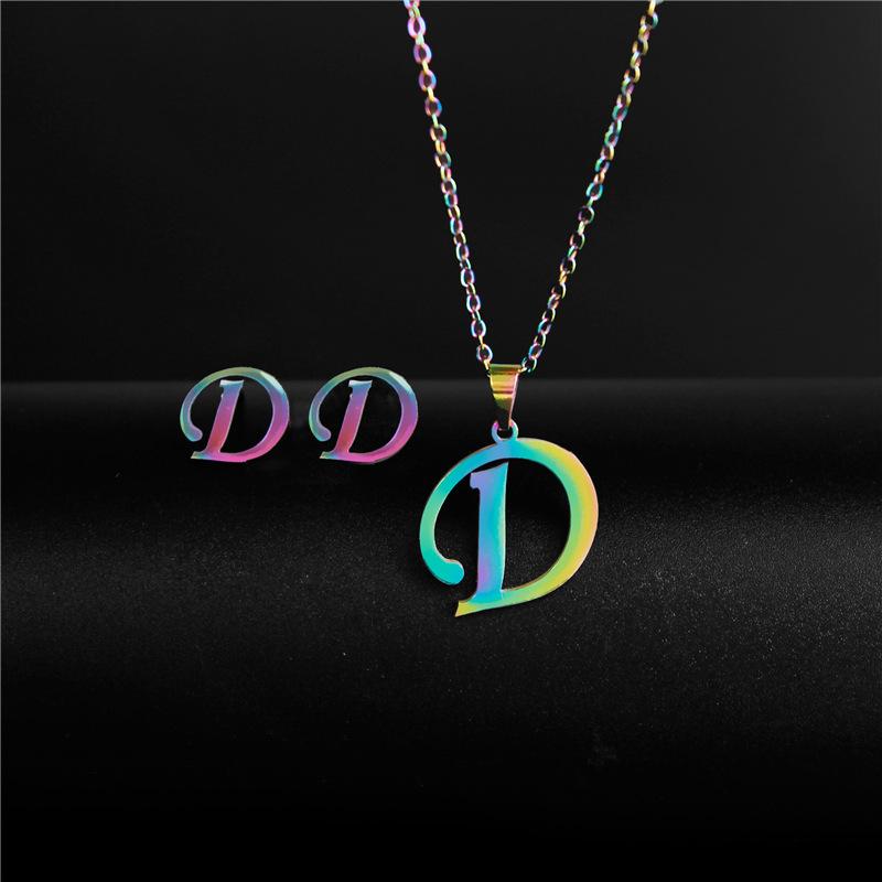 RUI RUI YU 26 Letter Colorful Stainless Steel Jewelry Sets for Women Men Alphabet Initial Chain Pendant Necklace Earrings Kids Gift