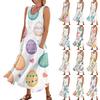 Women's Summer Casual Fashion Easter Printed Sleeveless Round Neck Pocket Dress