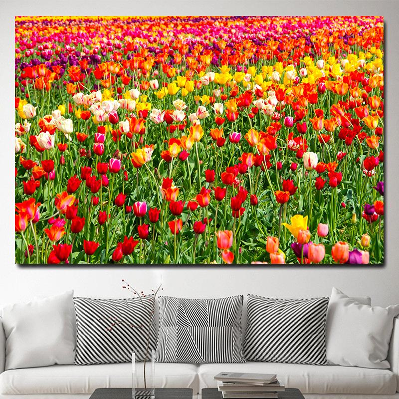Красные поля тюльпанов, настенные картины, холст, живопись, цветочные полевые постеры и принты, цветочный пейзаж, настенное искусство для декора гостиной