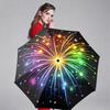 [Christmas] Automatic Folding Umbrella Colorful fireworks burst. Portable collapsible design, casual outdoor accessory, Christ