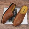 Comfy Mens Mules Shoes Italian Men Slippers Genuine Leather Loafers Casual Outdoor Non-slip Half Slipper Lazy Shoes