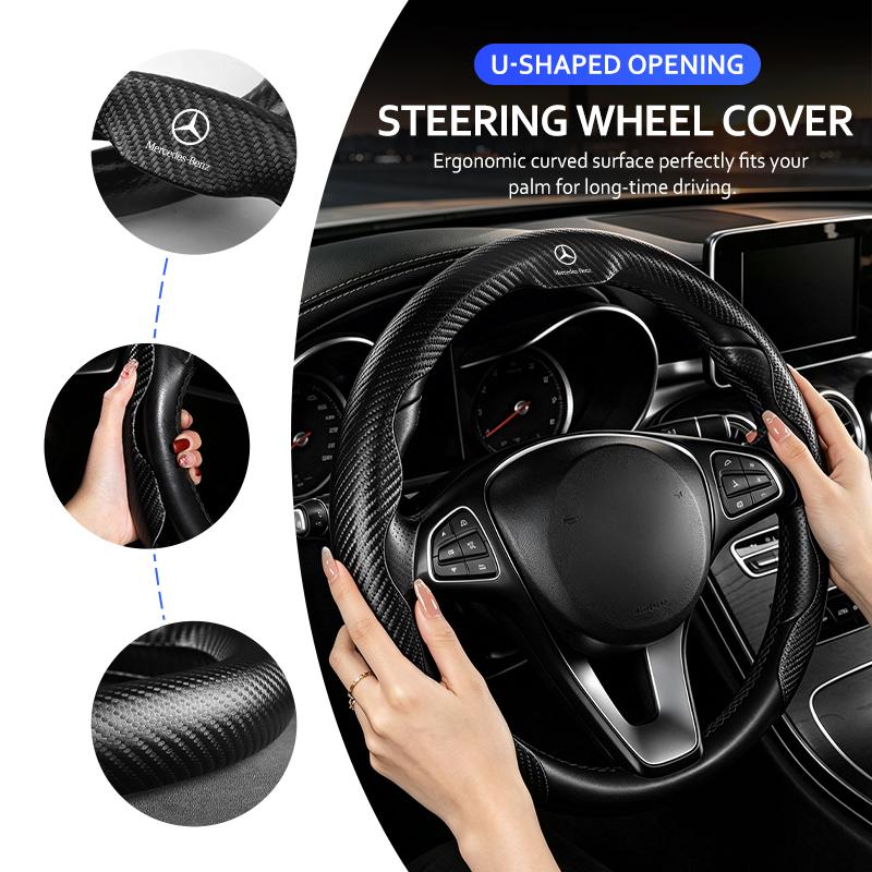 D4Car Steering Wheel Handle Cover Anti-skid Steering Wheel For Mercedes Benz C180 C300 W124 W176 W177 C200 C260 GLC CLE CLA AMG