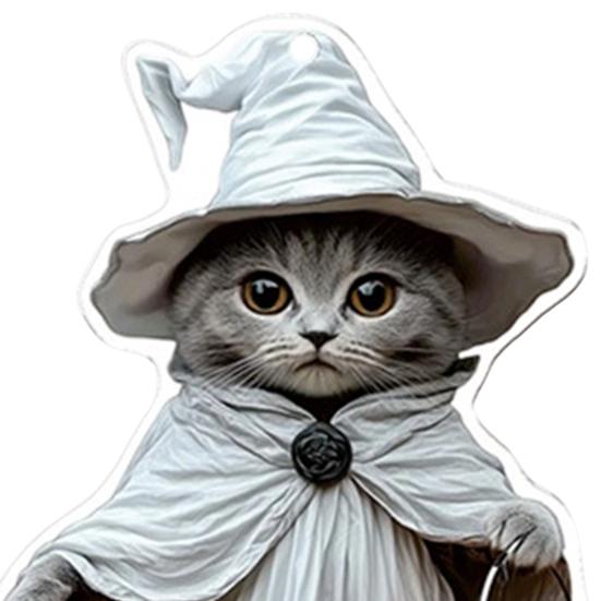 Halloween Cat Ornament Cute Cat with Witch Hat Pumpkin/Skull Hanging Decoration 2D Flat Acrylic Car Rearview Mirror Charm Christmas Tree Decoration