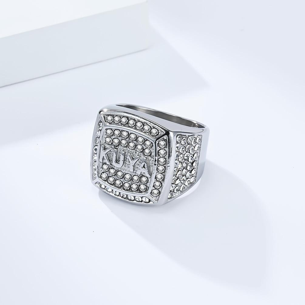 New Hiphop KUYA Ring for Men Stainless Steel Shinny Clear Zircon Ring Fashion Jewelry