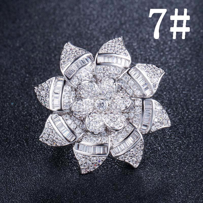 CMM Jewelry Designer Big Flower Yellow Gold Color Luxury Cubic Zirconia Engagement Wedding Rings Jewellery for Women