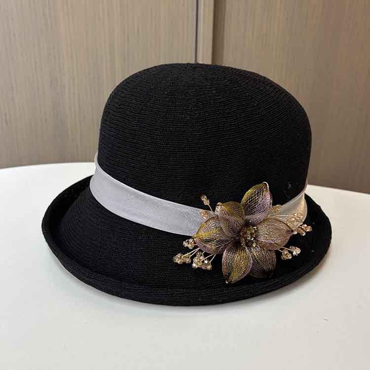 New handmade flower bucket hat women's spring and summer knitted curled edge UV protection sun hat travel sun protection mother hat