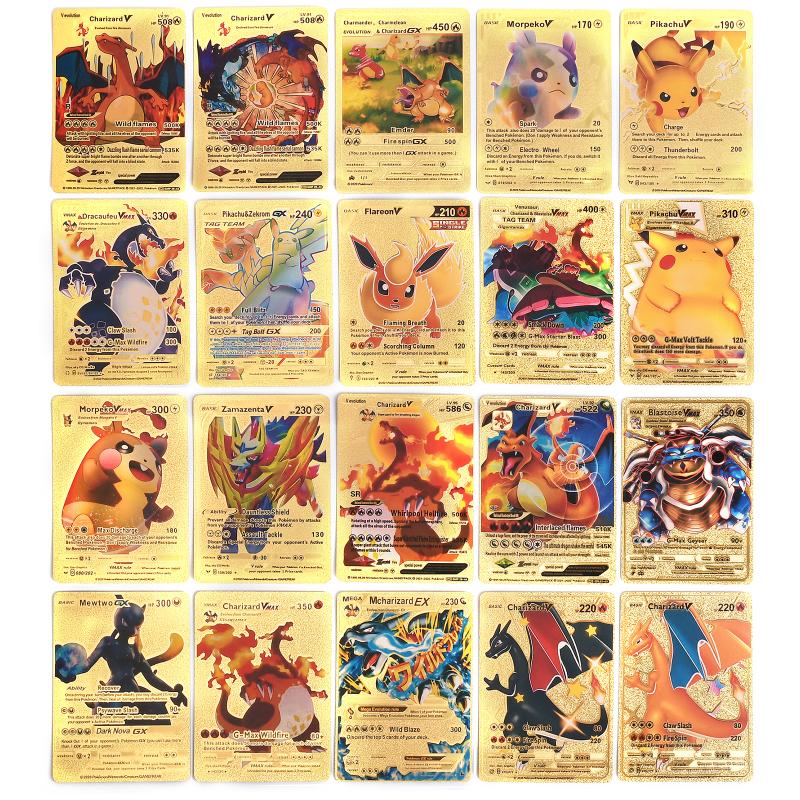 55 шт., карты из золотой фольги с покемонами, аниме, мультфильм «Покемон», английская версия, Tcg, карты для коллекции фанатов