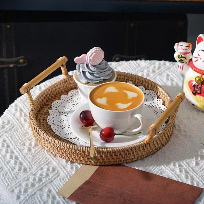 Rattan Tray Storage Basket Rattan Handwoven for Fruit Tea Breadbasket