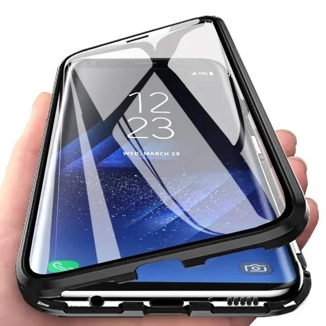 Полная защита Металлический магнитный чехол для Samsung A57/37/17/56/36/26/16/55/35/25 S26 ULtra s25 plus s24 Двусторонний стеклянный чехол