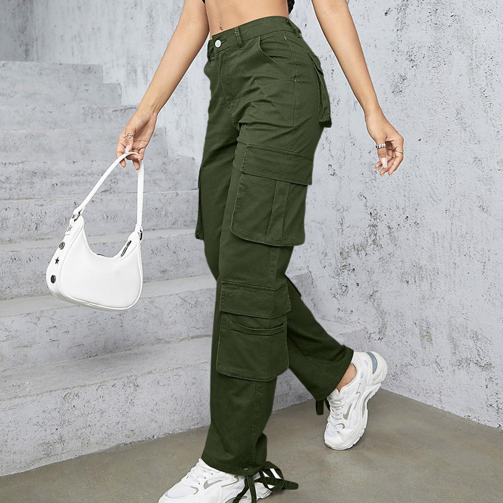 Women's Casual Lightweight Hiking Pants High Waist Beltless Straight Leg Loose 6 Pockets  Cargo Pants