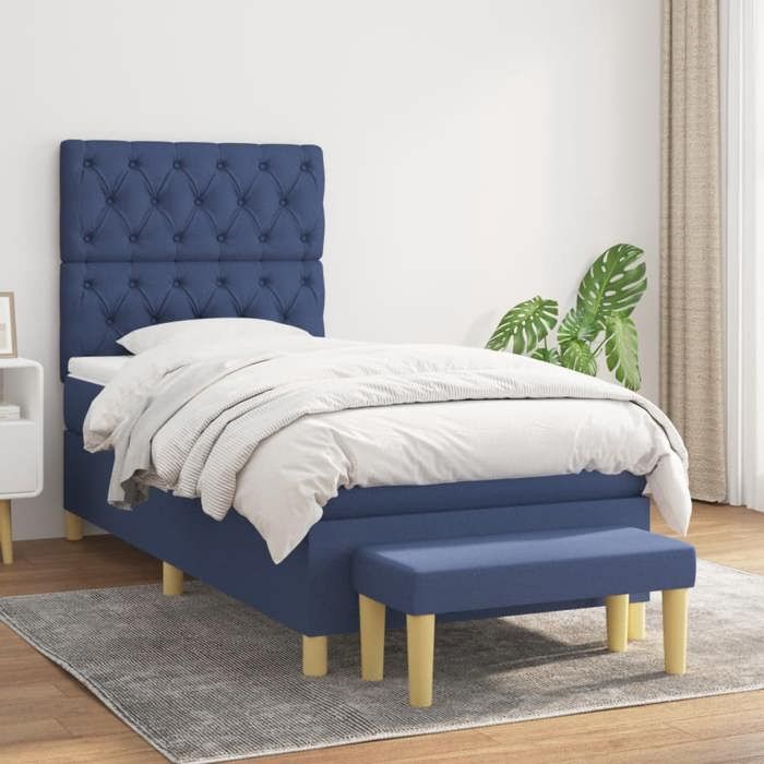 Maison Exclusive - Sommier à lattes de lit avec matelas Bleu 80x200 cm Tissu