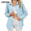 Spring and Autumn Women's Shirt Solid Colour Lapel Button Pocket Loose Long Sleeve Top