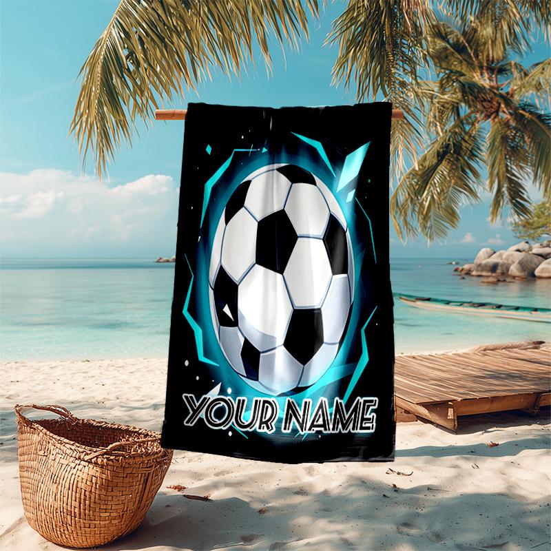 1PC Custom Name "Your Name Soccer Emblem" Beach Towel Highly Absorbent And Sand-Resistant Towel for Swimming, Pool, Yoga, And Travel Lightweight