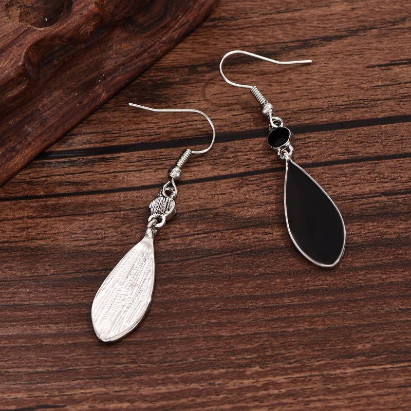 1 Pair Fashionable & Versatile Black Teardrop Dangle Earrings, Suitable For Women's Daily Outfits And Party Accessories