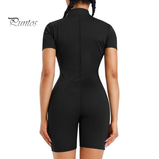 Спортивный компрессионный компрессионный компрессионный компрессионный компрессионный компрессионный комбинезон с застежкой-молнией и воротником-стойкой, спортивный костюм с короткими рукавами для сжигания калорий, спортивный костюм для тренировок с высокой эластичной талией