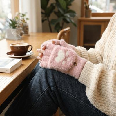 Soft Cat Paw Gloves Thicken Warm Plush Mittens Fashion Half Finger Gloves Adults