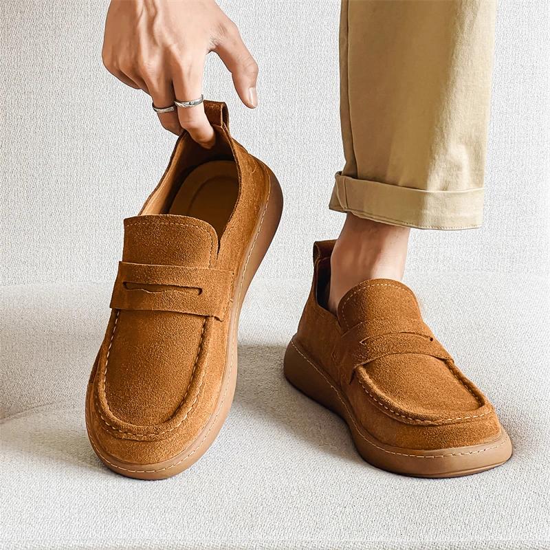 Fashion Trendy Brand Men's Suede Leather Shoes Thick Soled Wear-resistant Men's Sports Leisure Shoes Fashionable Yellow Oxford Shoes