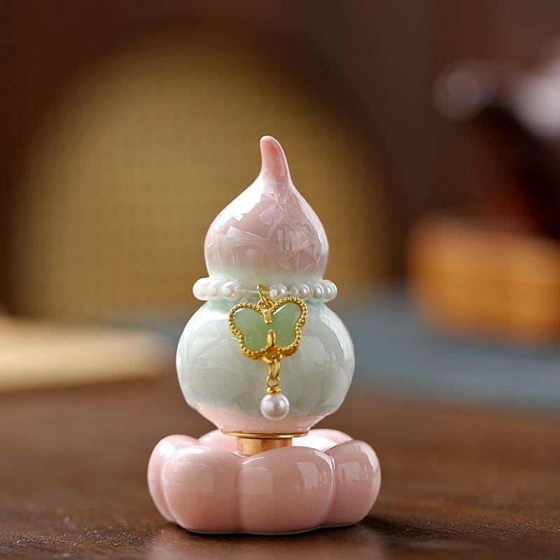 Jingdezhen Rotating Fortune and Prosperity Small Ornament, Small Ceramic Tea Table Ornament, Rotating Gourd