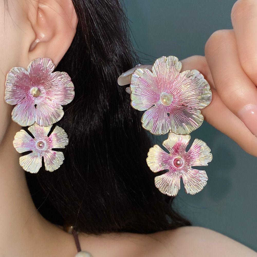 Exquisite Oil Drop Flower Ear Studs Baroque Korean Style Earrings Enamel Flower Earrings Girls