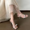 Silver Sandals Women's 2024 New Summer Wear Square Head Thin Heel French Temperament High Heels Women
