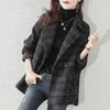 Women's Retro Plaid Wool Coat - 2024 Autumn Korean Style, Mid-Length, Loose Fit