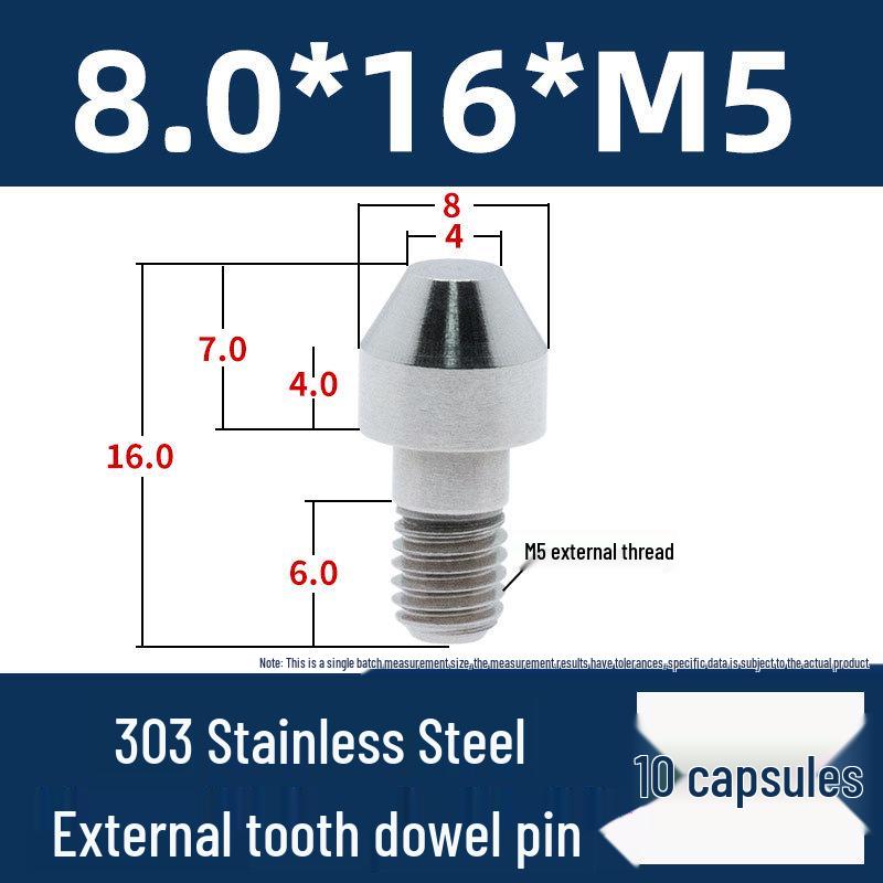 Stainless Steel External Thread Dowel Pin with Tapered/Round/Flat Head, Locating Column M3/M4/M5/M6