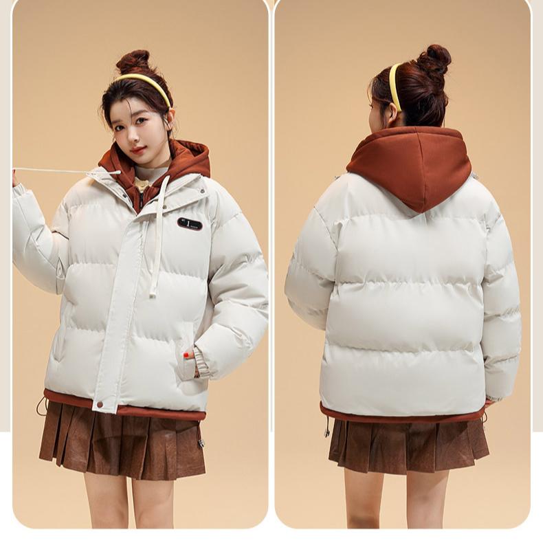Fashionable Short Splicing Cotton-padded Oversize Jacket for Women In Winter